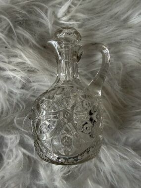 Vintage Cut Glass Pressed Glass Cruet Pitcher with lid for oil or vinegar